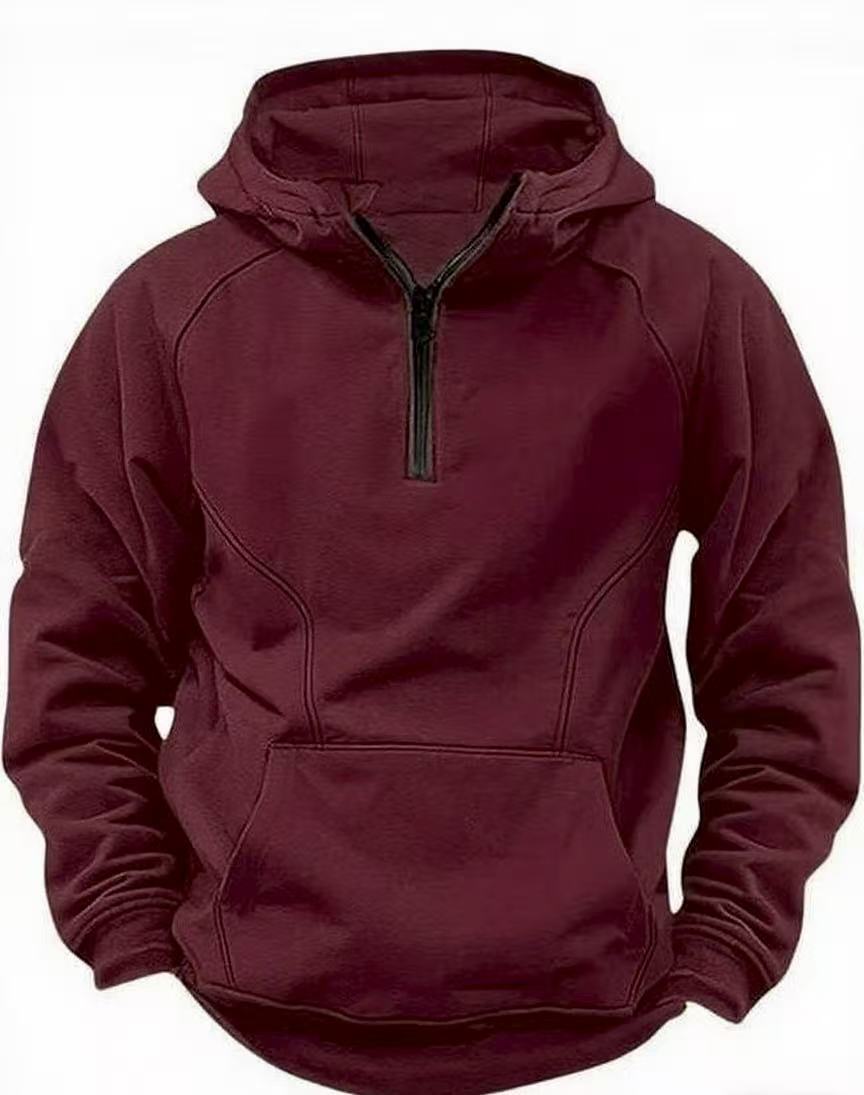Avrin Men's Hooded Retro Distressed Sweater – Heavyweight Long Sleeve Quarter-Zip Hoodie