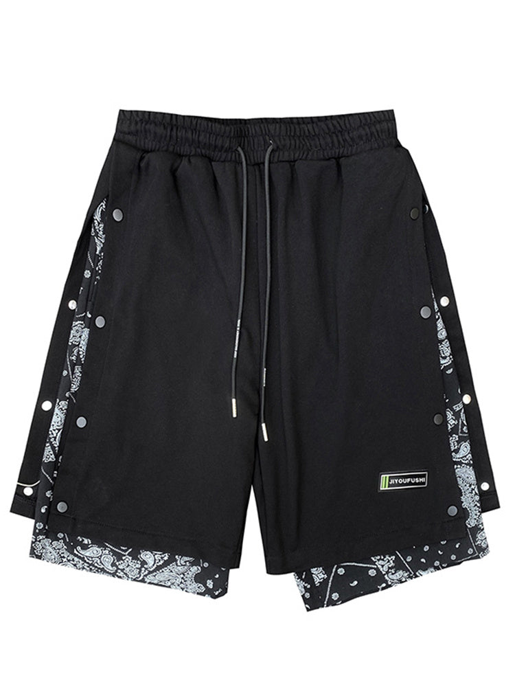 Avrin Men’s Hong Kong-Style Hip-Hop Shorts – Loose Flower-Stitch Cotton Streetwear