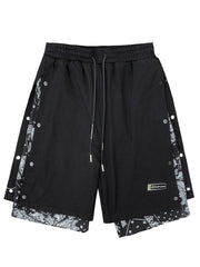 AVRIN Men’s Hong Kong-Style Hip-Hop Shorts – Loose Flower-Stitch Cotton Streetwear