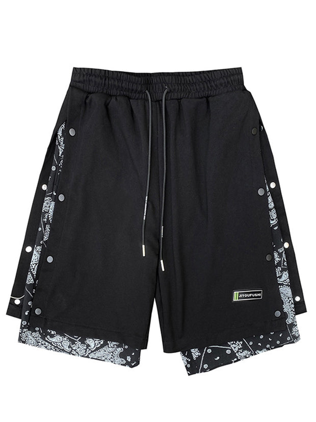 AVRIN Men’s Hong Kong-Style Hip-Hop Shorts – Loose Flower-Stitch Cotton Streetwear