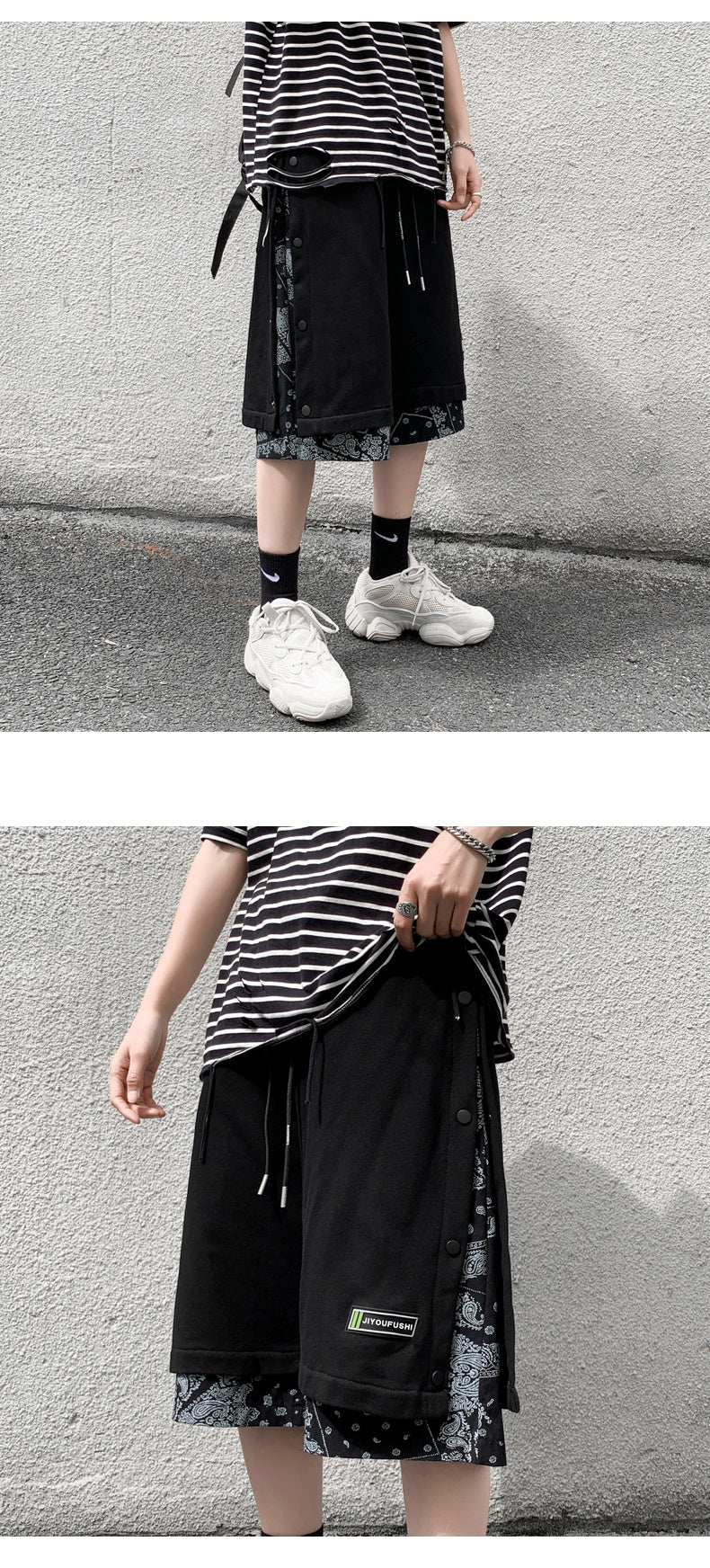 Avrin Men’s Hong Kong-Style Hip-Hop Shorts – Loose Flower-Stitch Cotton Streetwear