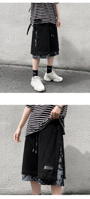 AVRIN Men’s Hong Kong-Style Hip-Hop Shorts – Loose Flower-Stitch Cotton Streetwear