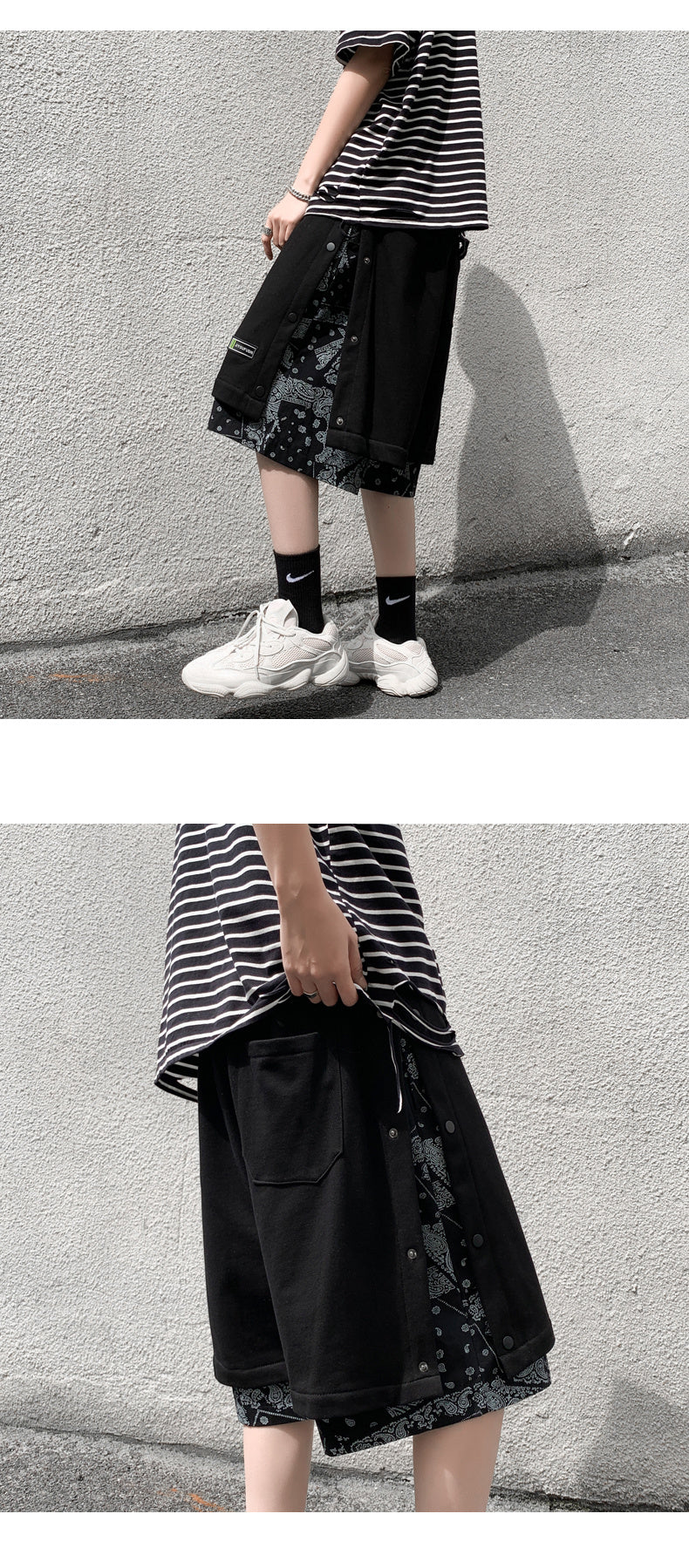 Avrin Men’s Hong Kong-Style Hip-Hop Shorts – Loose Flower-Stitch Cotton Streetwear