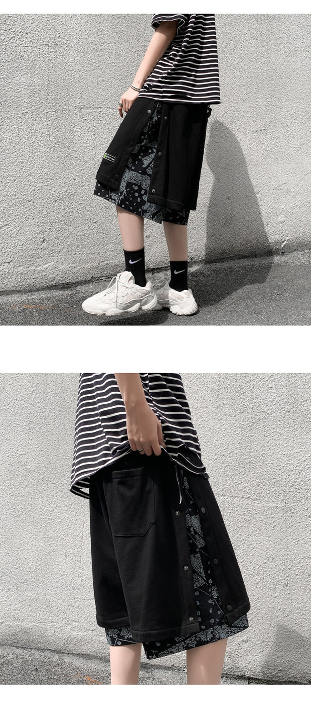 AVRIN Men’s Hong Kong-Style Hip-Hop Shorts – Loose Flower-Stitch Cotton Streetwear