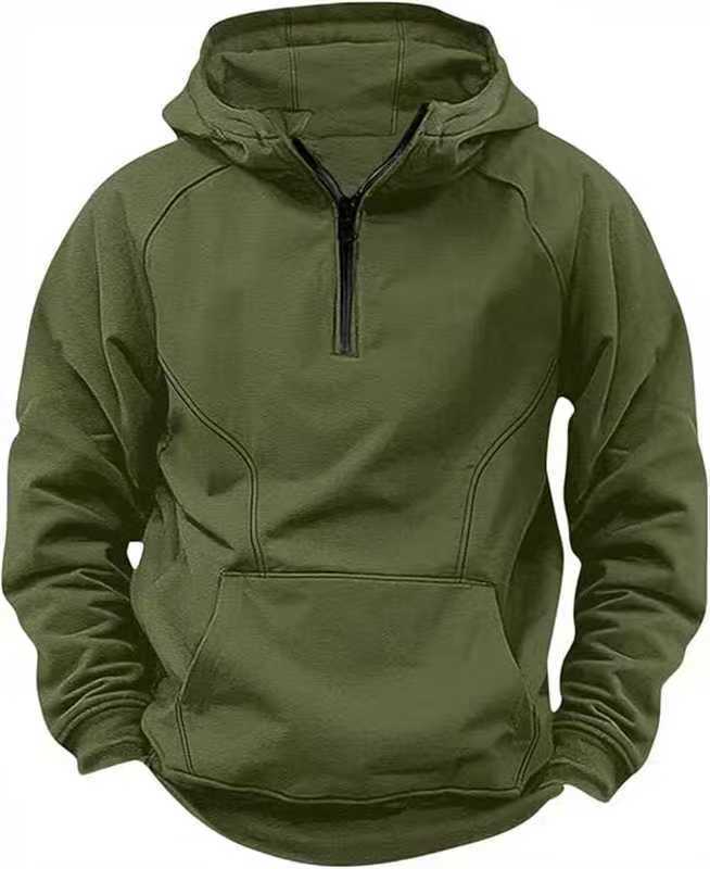 Avrin Men's Hooded Retro Distressed Sweater – Heavyweight Long Sleeve Quarter-Zip Hoodie