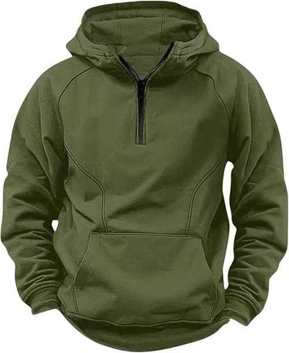 Avrin Men's Hooded Retro Distressed Sweater – Heavyweight Long Sleeve Quarter-Zip Hoodie