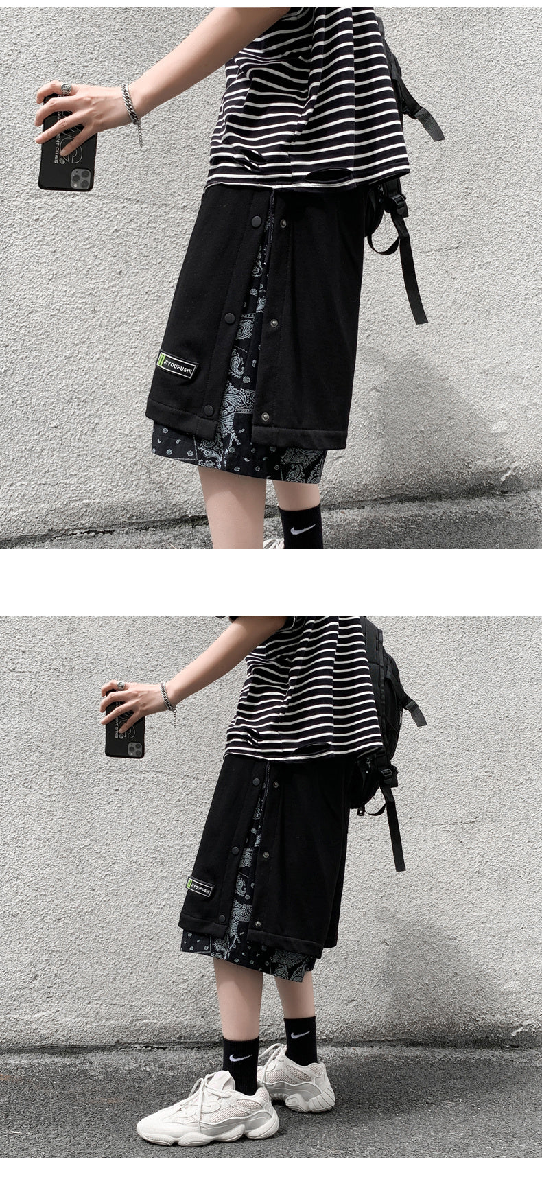 Avrin Men’s Hong Kong-Style Hip-Hop Shorts – Loose Flower-Stitch Cotton Streetwear