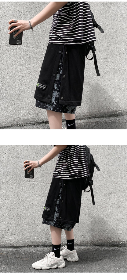 Avrin Men’s Hong Kong-Style Hip-Hop Shorts – Loose Flower-Stitch Cotton Streetwear