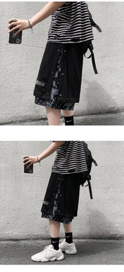 AVRIN Men’s Hong Kong-Style Hip-Hop Shorts – Loose Flower-Stitch Cotton Streetwear