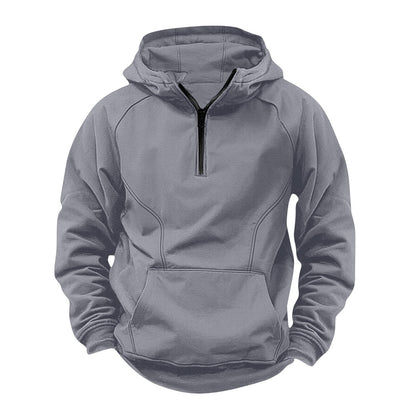 Avrin Men's Hooded Retro Distressed Sweater – Heavyweight Long Sleeve Quarter-Zip Hoodie