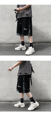 AVRIN Men’s Hong Kong-Style Hip-Hop Shorts – Loose Flower-Stitch Cotton Streetwear