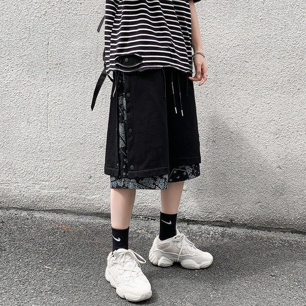 AVRIN Men’s Hong Kong-Style Hip-Hop Shorts – Loose Flower-Stitch Cotton Streetwear