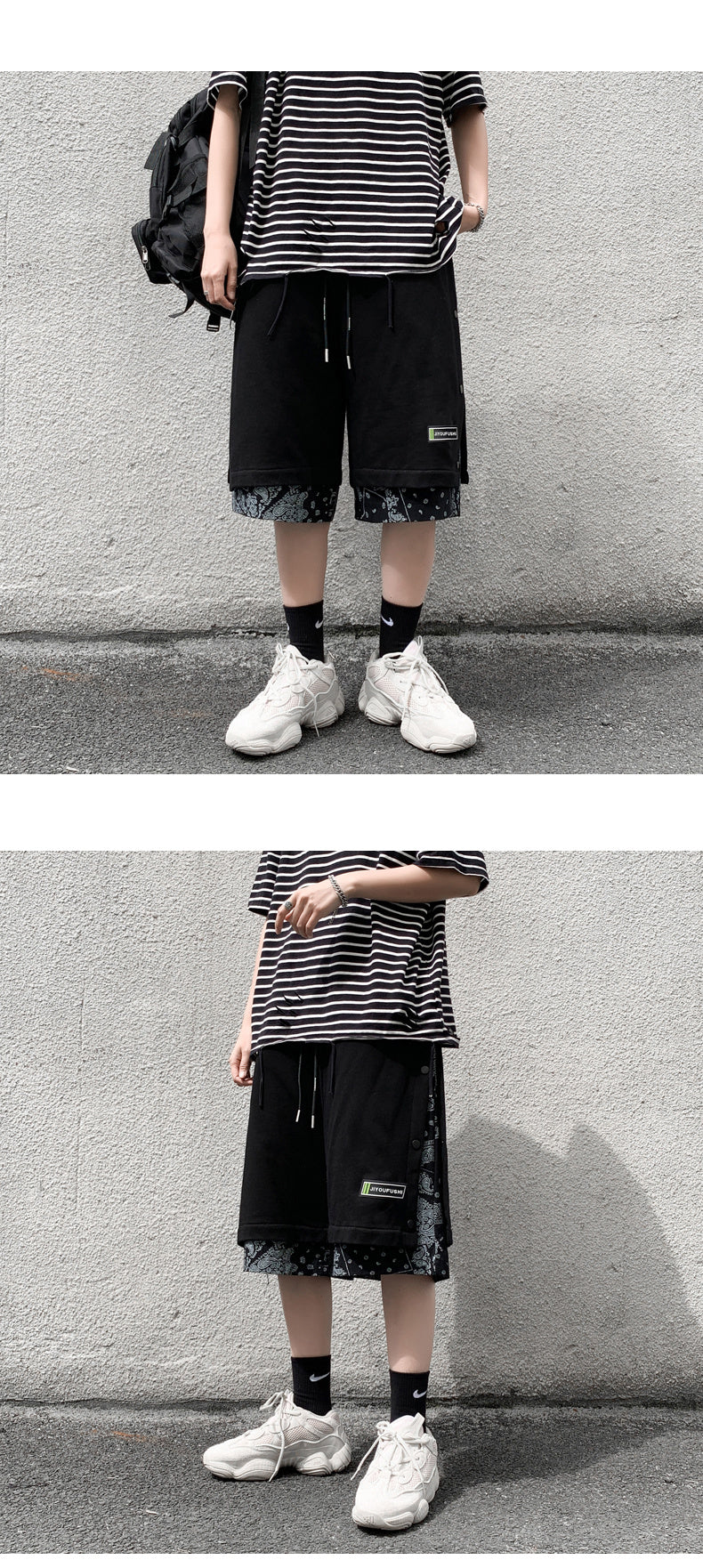 Avrin Men’s Hong Kong-Style Hip-Hop Shorts – Loose Flower-Stitch Cotton Streetwear