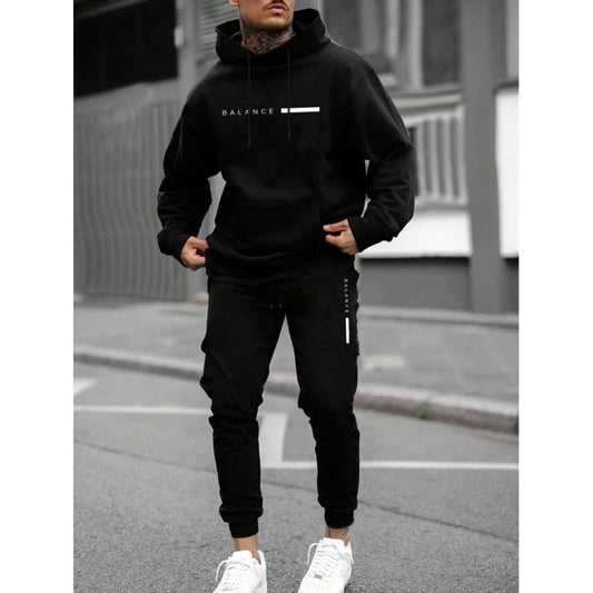 Avrin Men’s Pullover Hoodie & Jogger Set – Loose Printed Sweater Tracksuit